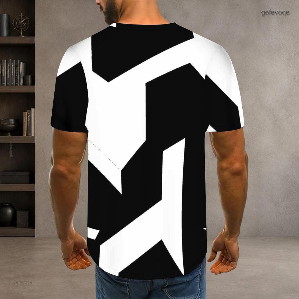 Men Plus Size Round Neck Short Sleeve T Shirt Black White Printed Pullover Straight Hem