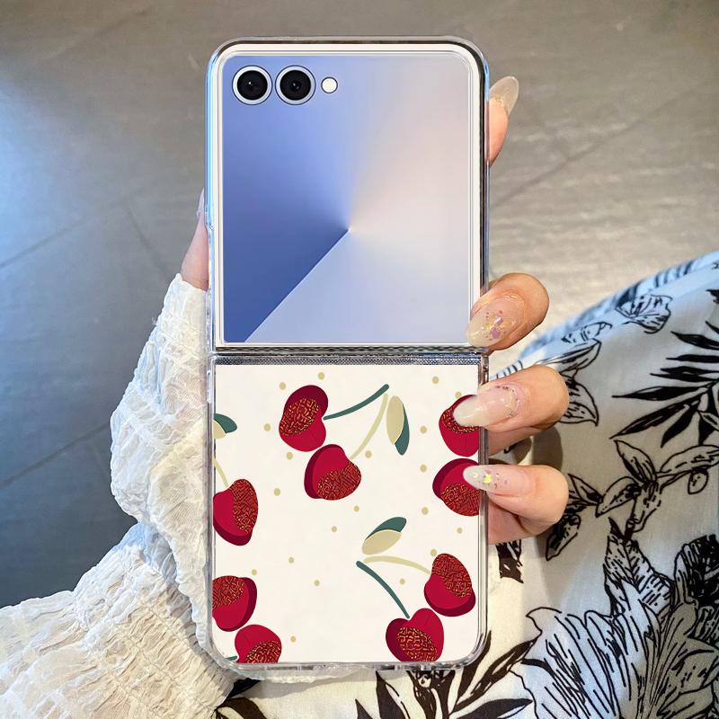 Cute Cherry Phone Case For Samsung Galaxy Z Flip 7 6 5 4 3 For Samsung Flip7 Flip6 Shockproof Hard Transparent Folding Cover