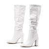 Spring Fashion Pleated Women Boots Chunky High Heels Ladies Boots Sexy Knee High Slip On Pointed Toe Botas Shoes