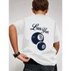 European Sizes Boys Casual Short Sleeve T-Shirt | "Lucky 8" Pattern Print, Loose Fit, Round Neck, Suitable for Children, White with Black Letters