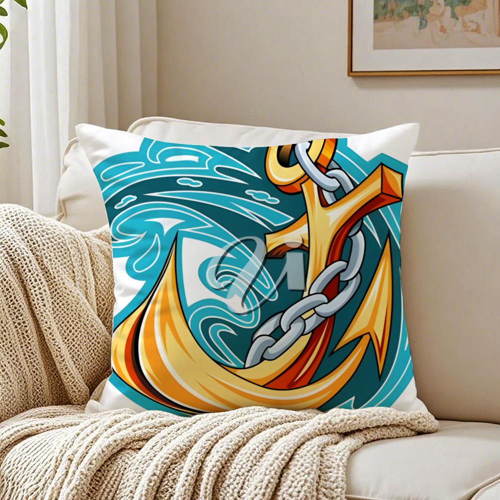 MMarine Theme Rudder Anchor Animals Cushion Cover Linen Pillowcase Soft for Sofa Bed Home Room Decor