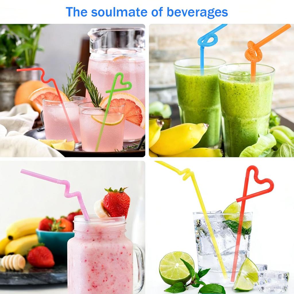 100Pcs Drinking Straws Colored Flexible Plastic Drinking Straws Disposable Straw 10'' Inches Tall Assorted Colors