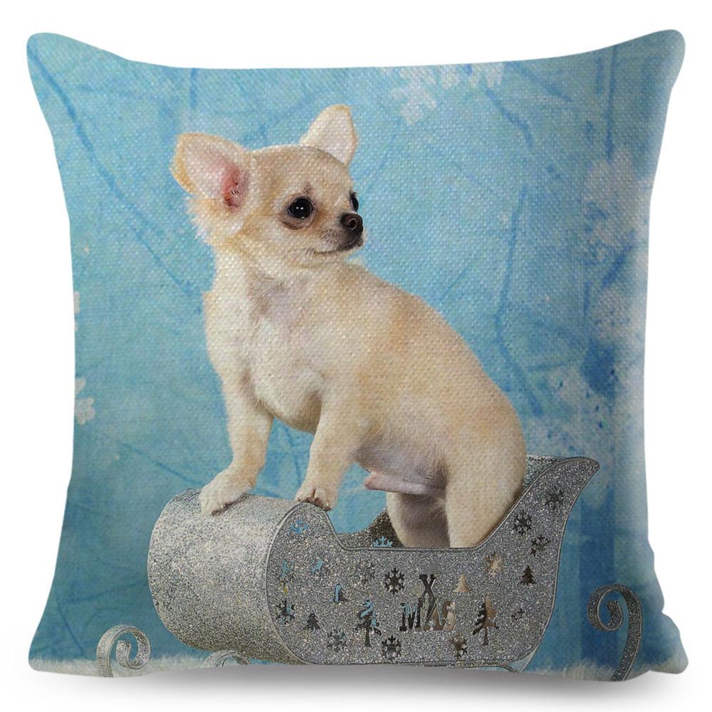 Cute Little Dog Chihuahua Cushion Cover Decor Lovely Pet Animal Pillowcase Polyester Throw Pillow Case for Sofa Home Car 45x45cm