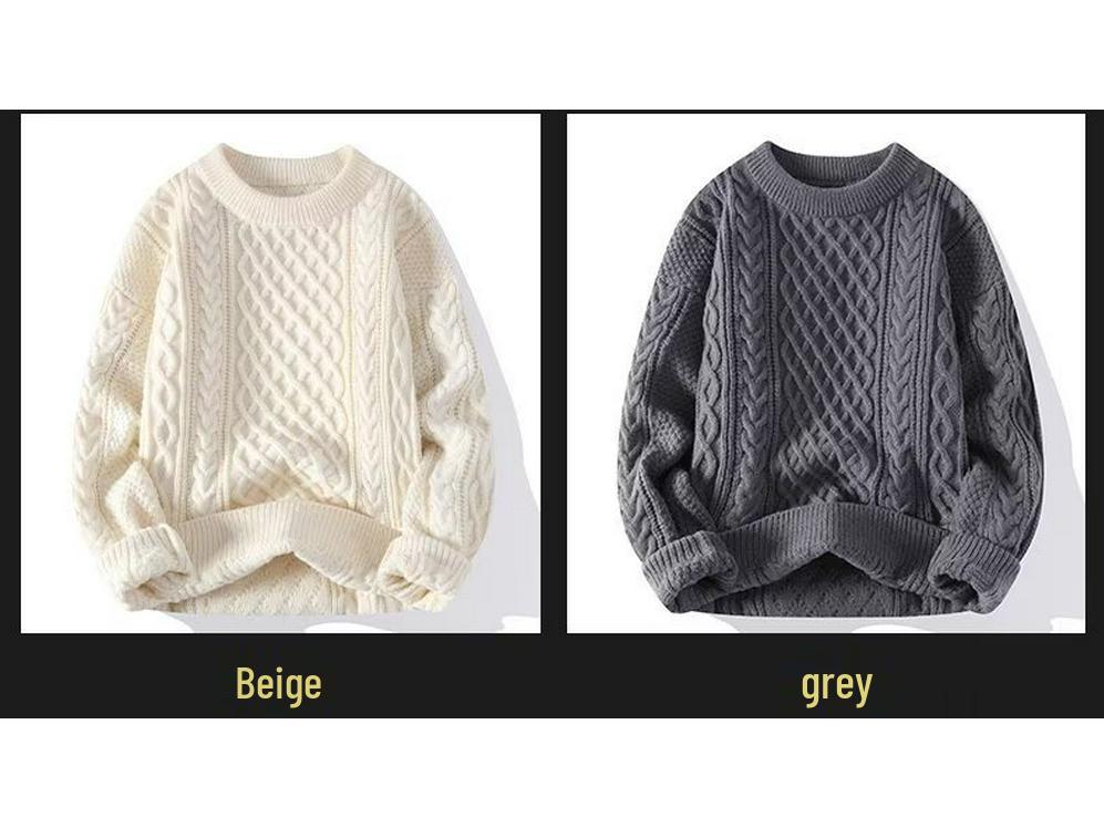 Men's Solid Color Cable Knit Sweater - Casual Mature Style, Round Neck Pullover, Autumn/Winter Collection