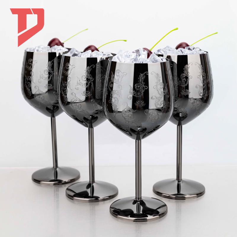 Elegant European Stainless Steel Etched Wine and Champagne Glasses