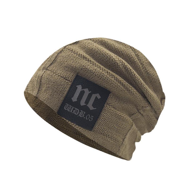 Casual Unisex Knitted Cap With Satin Weave And Patch Elements For Seasons Cold