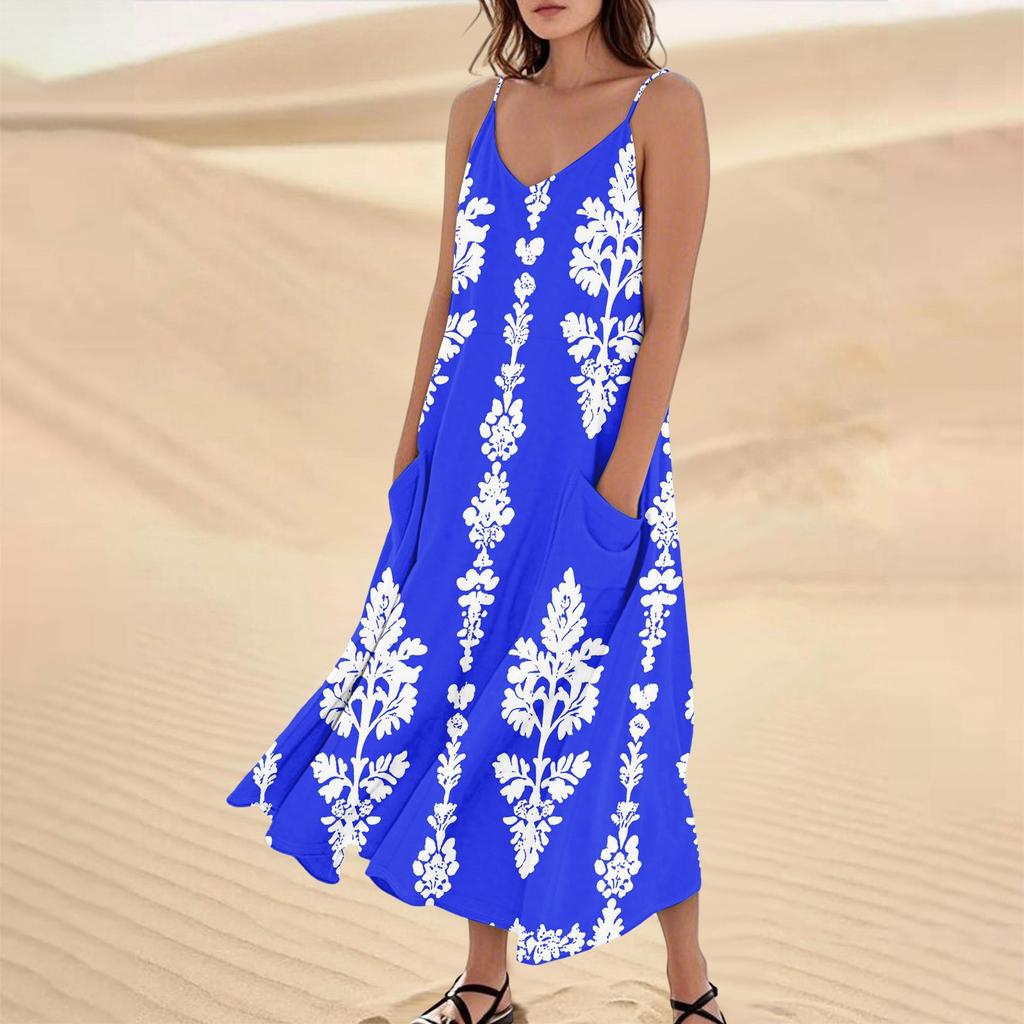 Damen Sommerkleid Lässig Locker Lange Strandurlaub Kleider