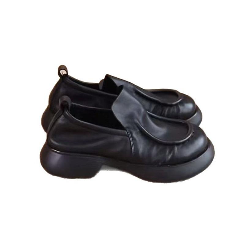 Retro soft sole deep mouth soft leather single shoes black small leather shoes women's new women's shoes autumn one pedal