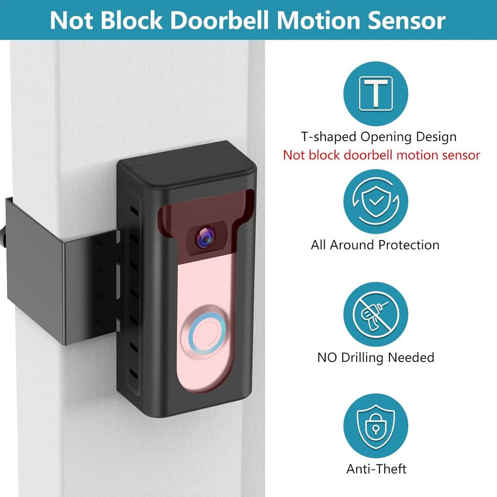 KIMILAR 2024 Upgrade Anti-Theft Video Doorbell Mount, Not Block Doorbell Motion Sensor, Adjustable No-Drill Mounting Bracket Wedge Holder Accessories