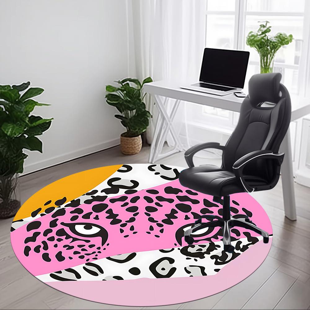 1pc Leopard Print Office Round Rug, Non-slip, Soft and Durable Office Rug for Interior Decoration, Perfect for Office, Beautiful Decoration yy26032306