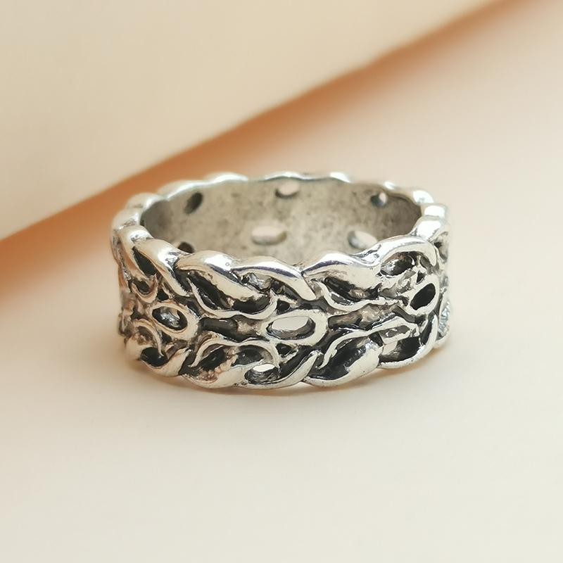 Huajie Ancient Silver Color Hollow Out Carving Charming Rings for Men Punk Style Exquisite Men's  Trend