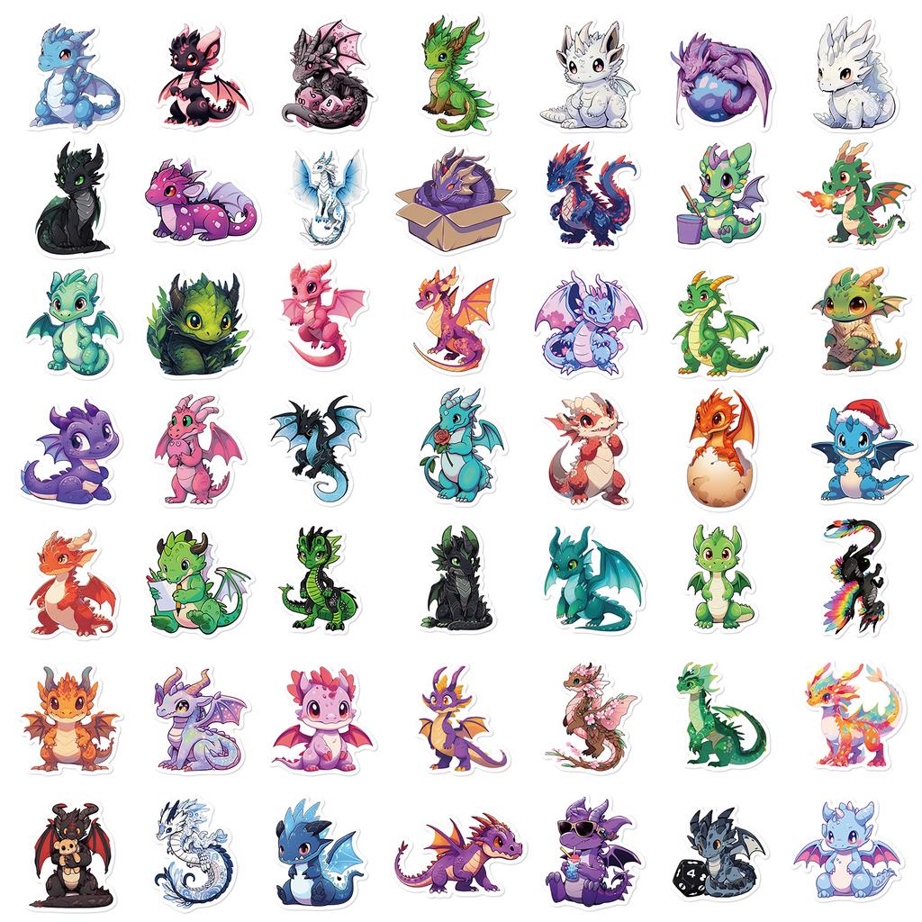 50Pcs Cute Cartoon Dragon Stickers Fun DIY Kids Toys Gift Decoration Decal for Scrapbook Laptop Phone Luggage Bottles Waterproof