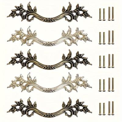 5pcs Drawer Pulls 5.83 Inch  Zinc Alloy Vintage Cabinet Pulls Vintage Decorative Pulls for Doors Closets Kitchen Furniture with Mounting Screws