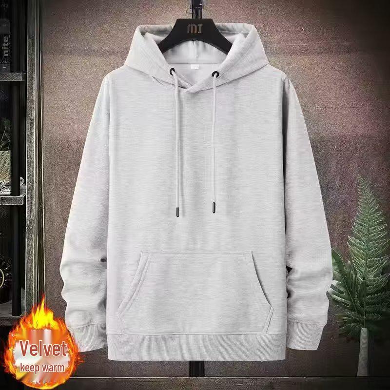 2024 Men's Plus Size Velvet-Lined Hoodie: Trendy, Loose-Fit, Pure Color for Autumn & Winter