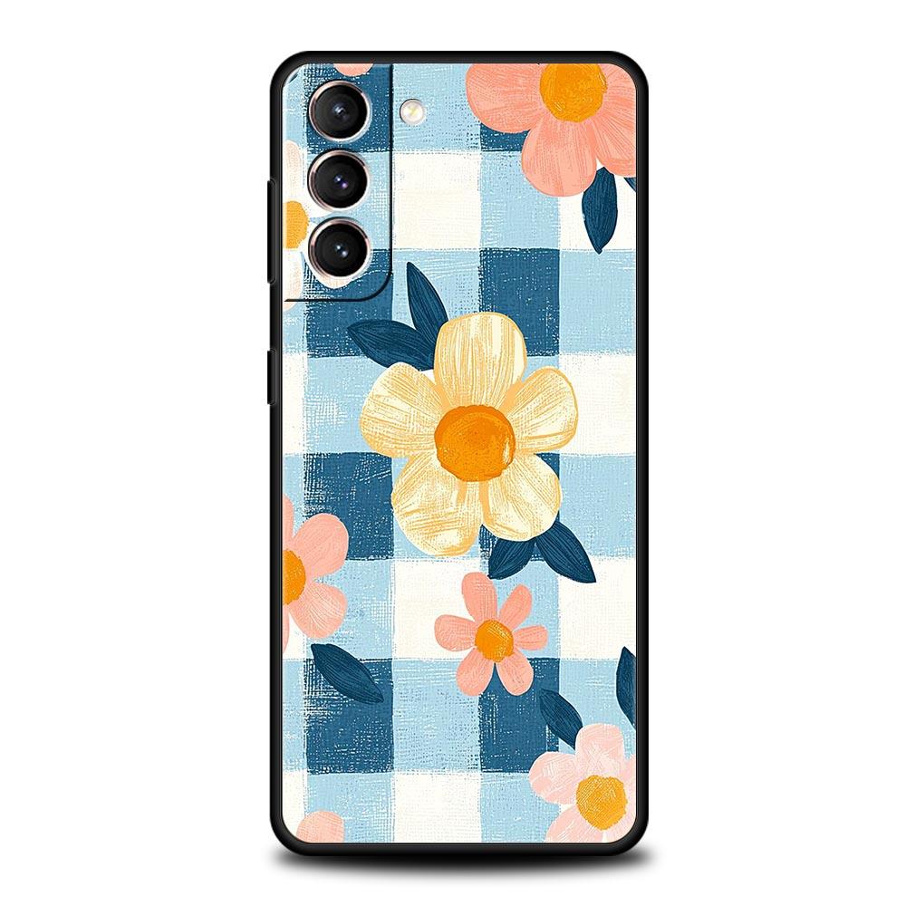 Stylish Flower Patterned Design Soft Phone Case For Samsung Galaxy S25 Edge S24 Plus S23 FE S22 S21 S20 Ultra 5G S10 Cover