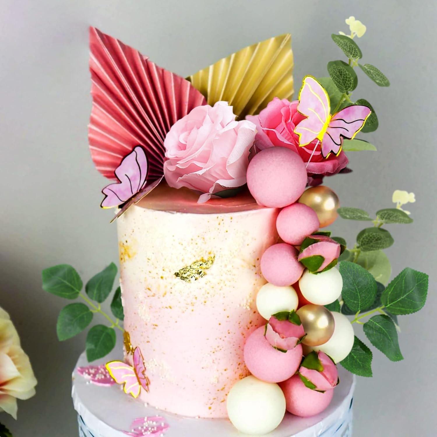 

Bohemian Pink Happy Birthday Cake Decoration, Party Dessert Table Decoration, Pink Gold Cake Ball Cake ball