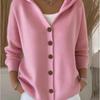 Women's Hooded Knit Cardigan Sweater with Button Closure In Solid Colors for Autumn & Winter