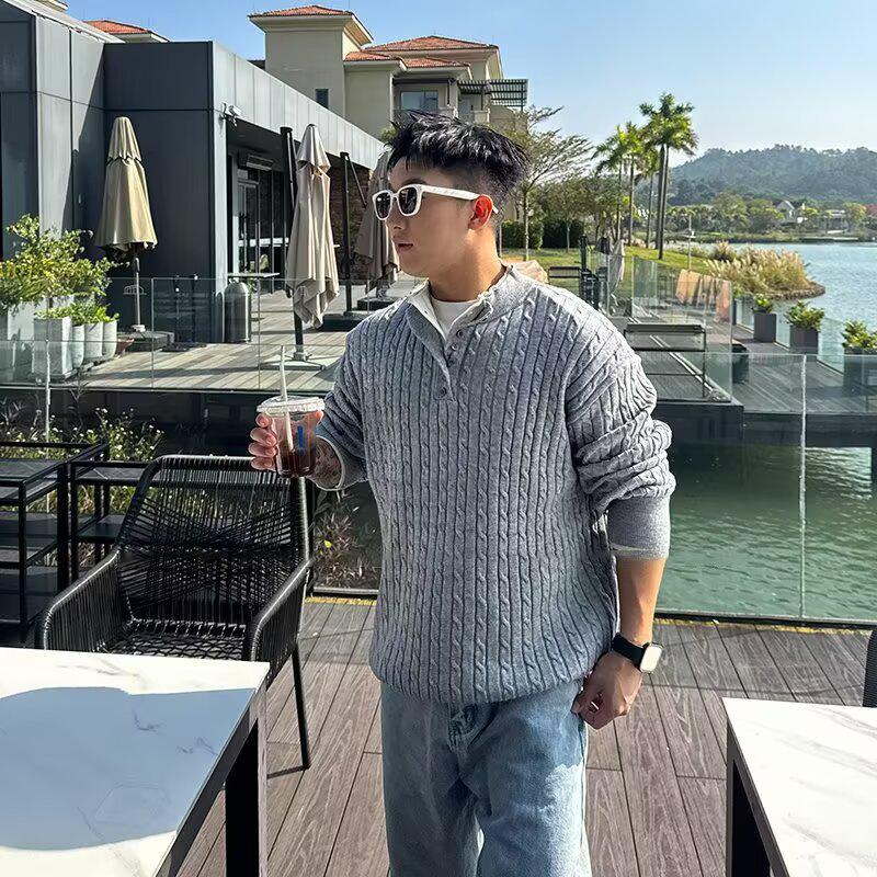 2024 Men's American Retro V-Neck Cardigan - Autumn/Winter Casual Solid Knitwear