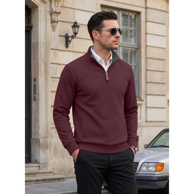 Men S Loose Fit Jacquard Stand Collar Sweatshirt With Zipper Pockets For Spring Autumn