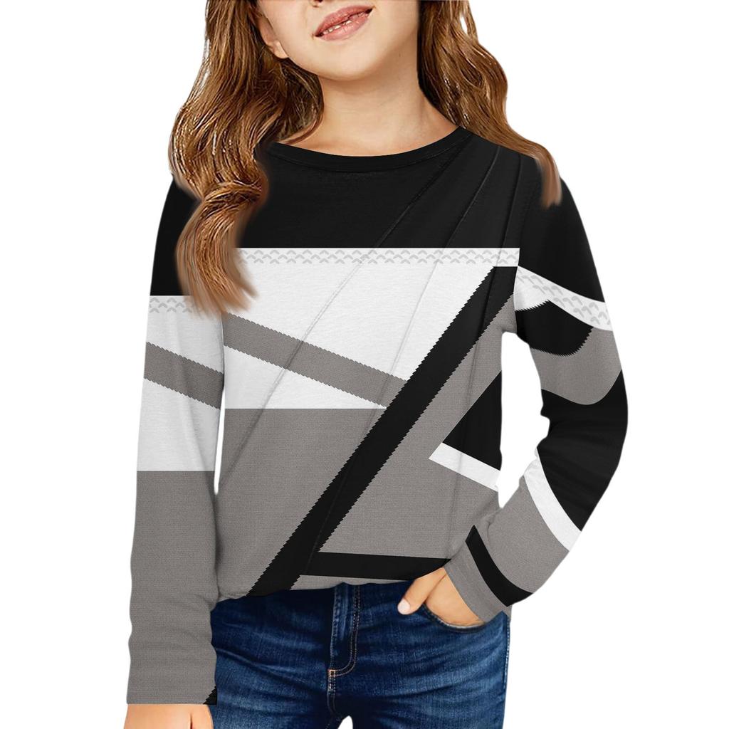 Girls' Long Sleeve Tee - Pleated Round Neck Casual Top