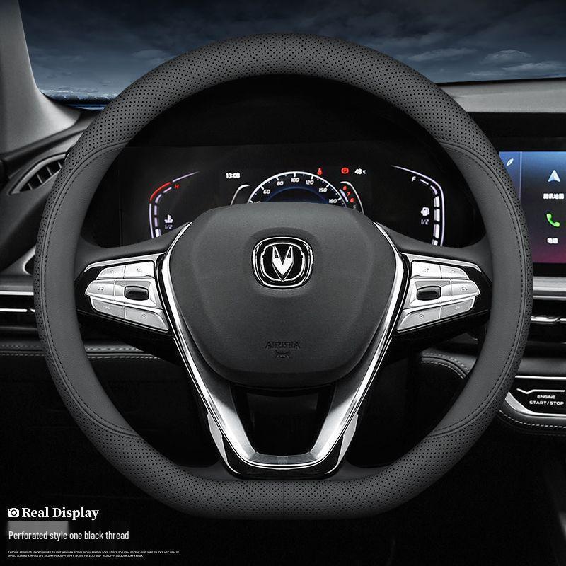 Changan Genuine Leather Steering Wheel Cover for CS35, CS55, CS75, CS95, Eado, Raeton, and Oshan - Four Seasons Edition