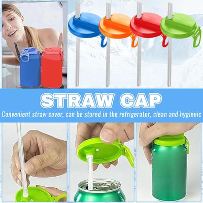 Sodas Can Lid With Silicone Straw, Reusable, Suitable For Canned Beverages