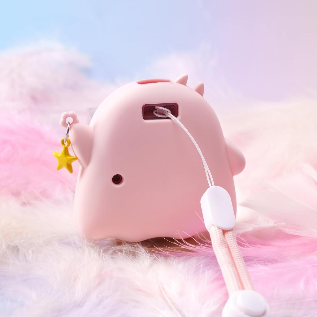 BUBBLELOGUS [For Tamagotchi Uni] Cute Silicone Protective Case with Charging Port, Wrist Strap & Stickers (Pink)