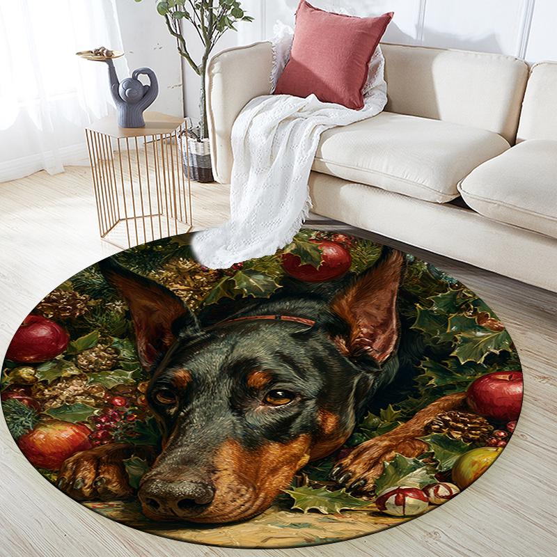 Christmas dog pattern round rug,Carpet Rug for Living Room Bedroom Playroom ,Non-slip Floor Mat,Holiday Gifts and Birthday Gifts.