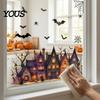 Easy Apply Halloween Decorations 2 Sheets/Set Window Stickers, Retro Haunted Castle Sticker, Static Cling Glass Bat Spider Web Decals, Removable
