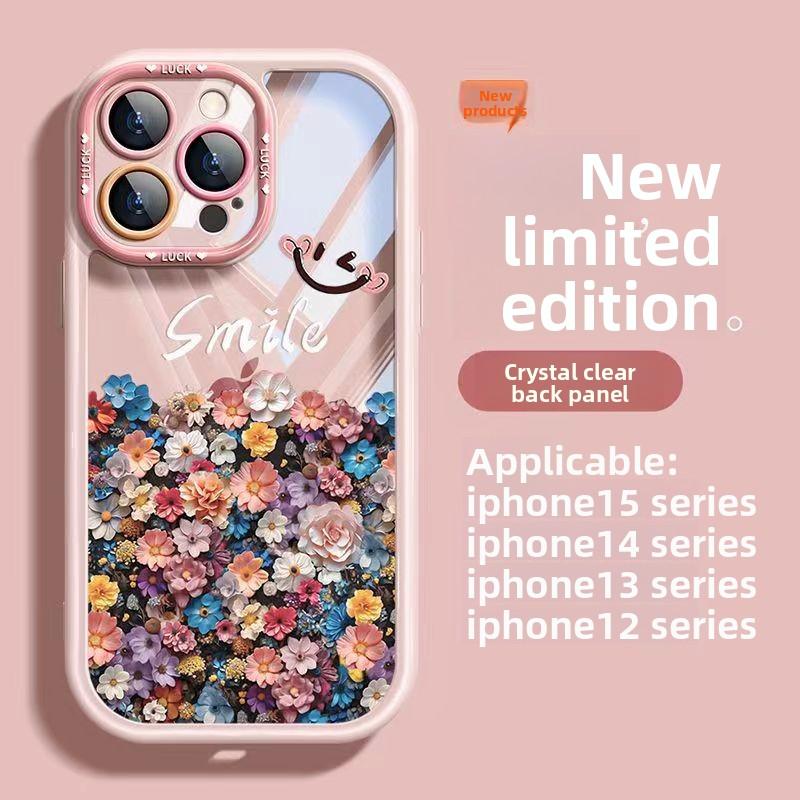 Compatible with Apple 15 Phone Case New Lens Full Coverage iPhone 14 Premium Feel Shockproof 13 Pro Max Trendy Brand Flower