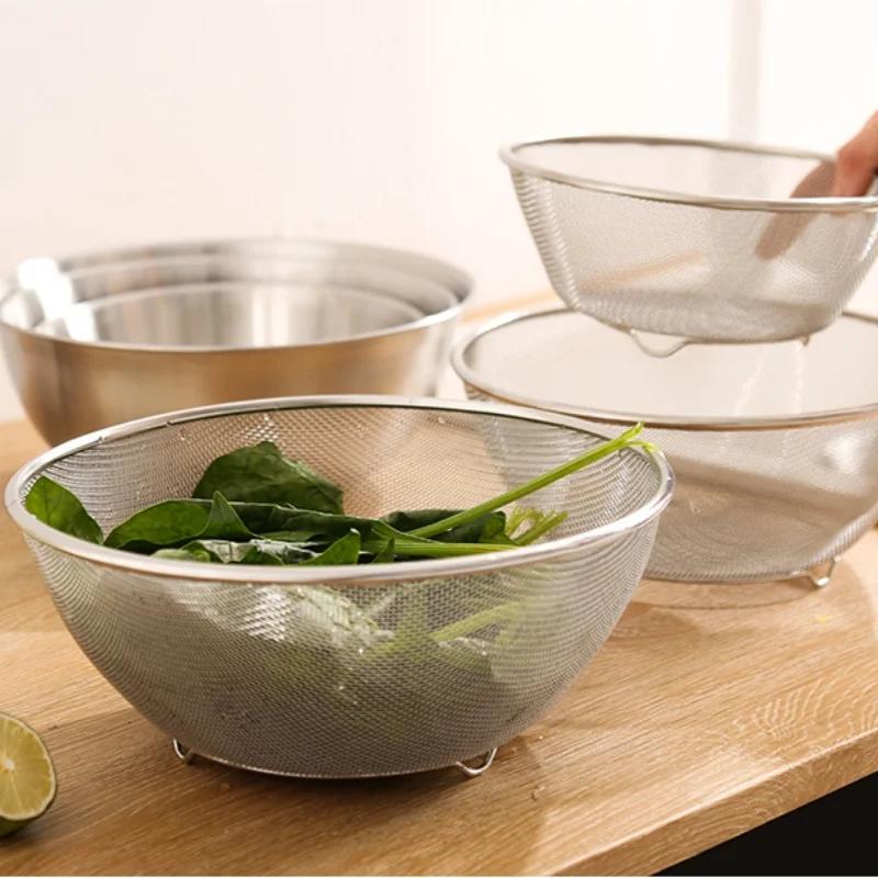 Schüssel Sieb Sieb Waschen Reis Korb Küche Edelstahl Salat Spaghetti Pasta Obst Abtropfen Spülen Mischen Mesh Set