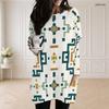 Women Plus Size Round Neck Long Sleeve Loose Black White Printed Longline Tunic With Pockets