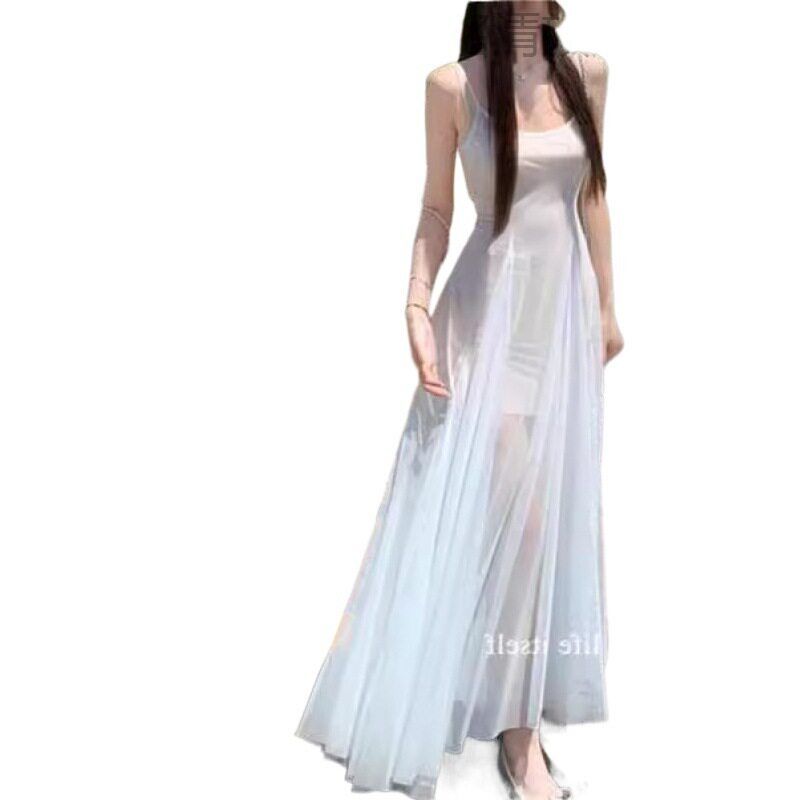 White Water Mermaid Princess Dress, Mint Green Mesh Dress, Atmospheric Waist-Cinching Style, Elegant American Sweet and Spicy Long Dress