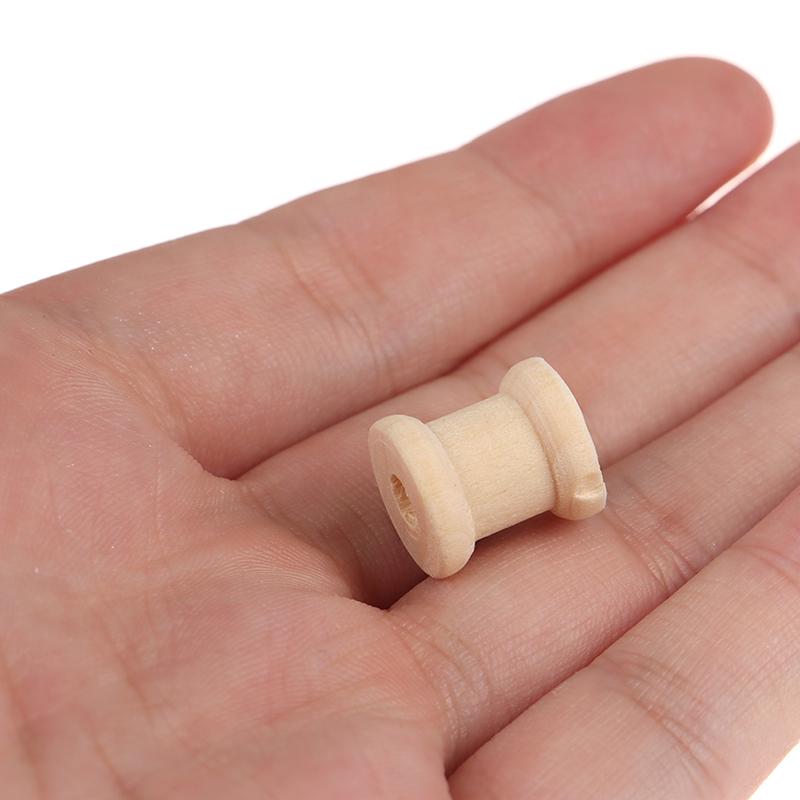 100Pcs Wooden Empty Thread Spools Wood Bobbins Reels Organizer Sewing Tools