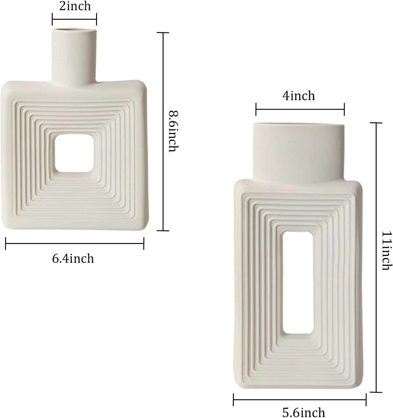 

Набор из 2 белых керамических ваз, квадратная ваза, деревенский декор для дома, минималистский скандинавский стиль бохо для гостиной, полки, стола, книжной полки, каминной полки и декора прихожей белый