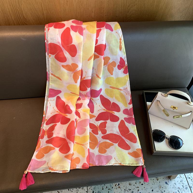 Ethnic Style Cotton And Linen Feel Scarf Women'S Versatile Literary Shawl Travel Sunscreen Silk Scarf Outer Cape Shawl
