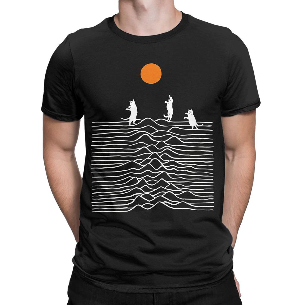 Men Women Cat Joy Division Black T Shirts Punk Rock Goth 100% Cotton Clothes Novelty Short Sleeve O Neck Tees Plus Size T-Shirts