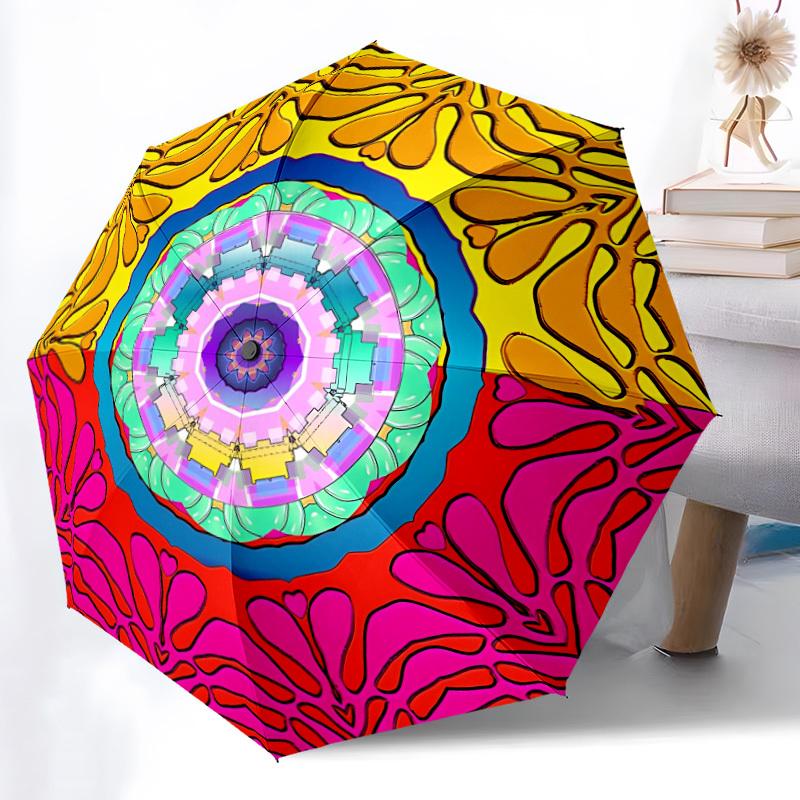 1pc Kaleidoscope Pattern Automatic Folding Umbrella - Portable Collapsible Design, 8-Rib Iron Frame, Durable Fabric yy251125189