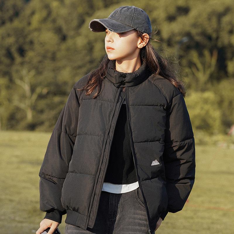 2025 Stehkragen Daunen Baumwolljacke Damen Winter einfarbig vielseitig neutraler Stil locker retro warm Paar Baumwolljacke dicke Jacke