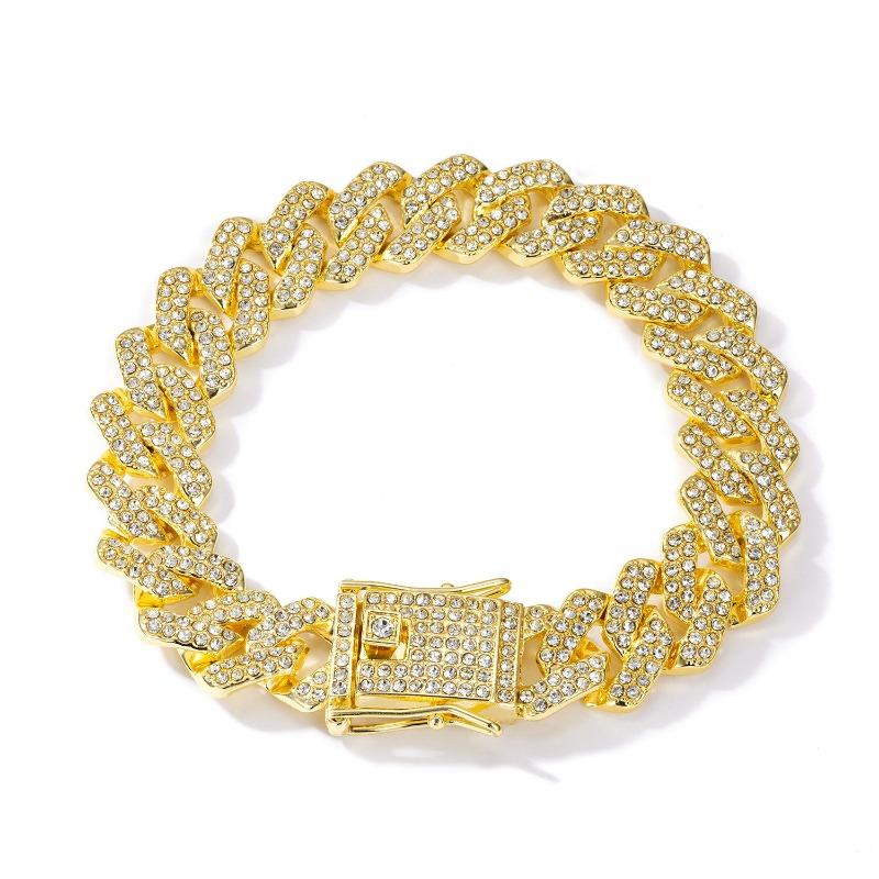 1PC European and American Popular 14mm Rhombus Cuban Chain Zinc Alloy Necklace Full of Diamonds Hip Hop Trendy Men's and Women's Fashion Quality