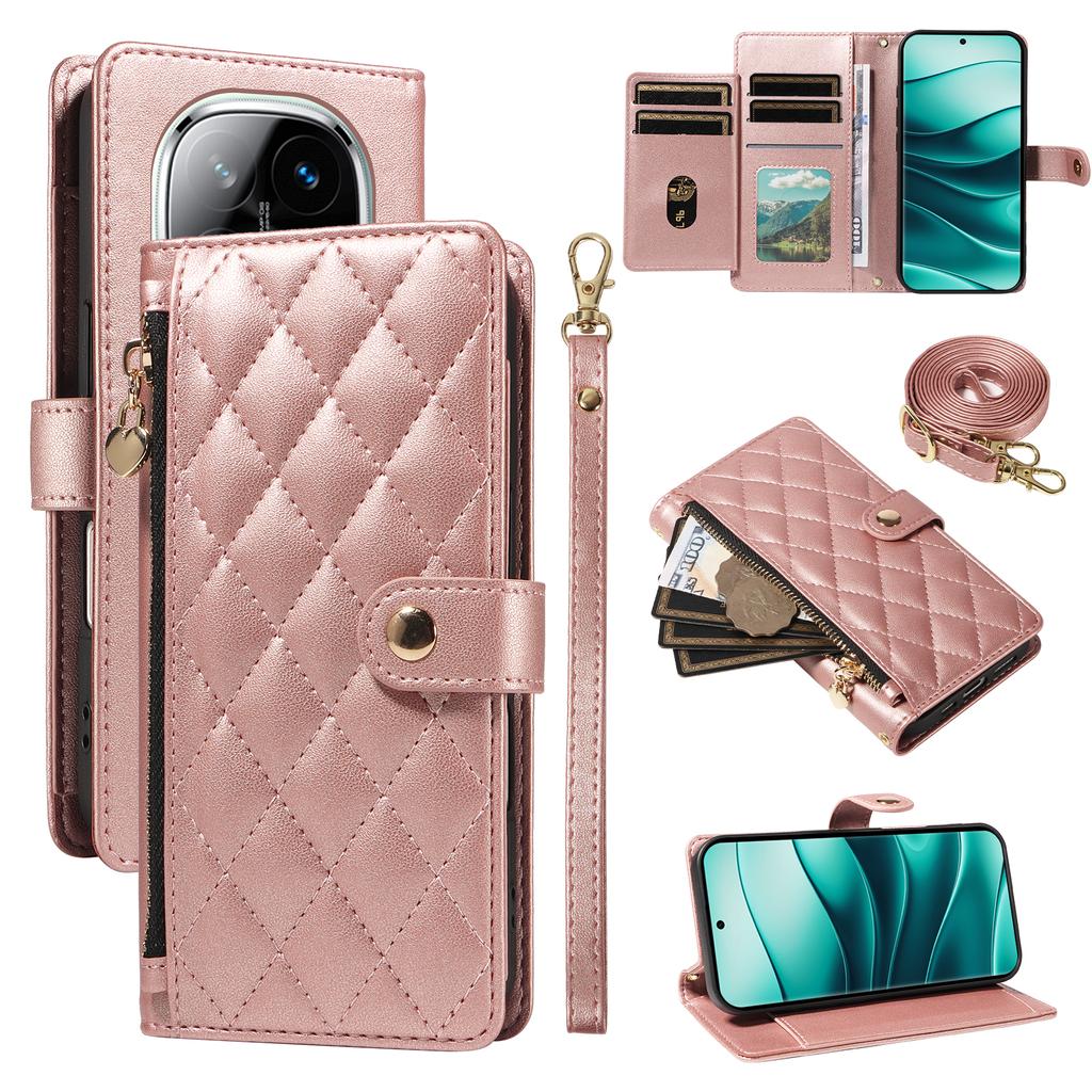 For Xiaomi Redmi Note 14 Pro+ 5G/Xiaomi Poco X7 5G/Xiaomi Redmi Note 14 Pro 5G Wallet Case with Straps,Rhombus Leather Stand Phone Cover
