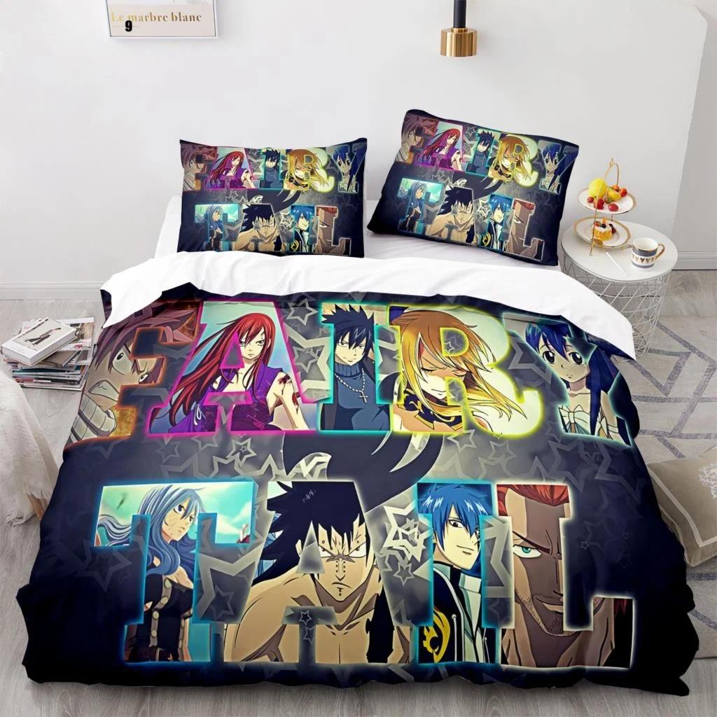 Nuevo Juego de Cama Fairy Tail Anime Japonés Niños Niñas Regalo Decoración de Dormitorio Tamaño Individual Twin Completo Queen Textil para el Hogar Dropshipping