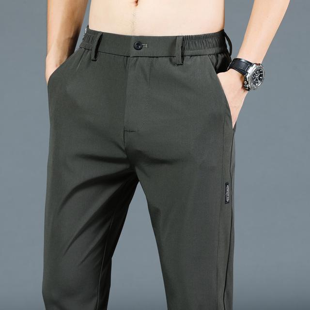 Pantalones casuales finos de primavera/verano para hombre, pantalones de seda helada para hombre, pantalones rectos ajustados coreanos de moda para hombre