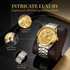 Stainless Steel Band Men's Watch Gold Color Dragon Pattern Clock Fashion Gold Dragon Watch  Women