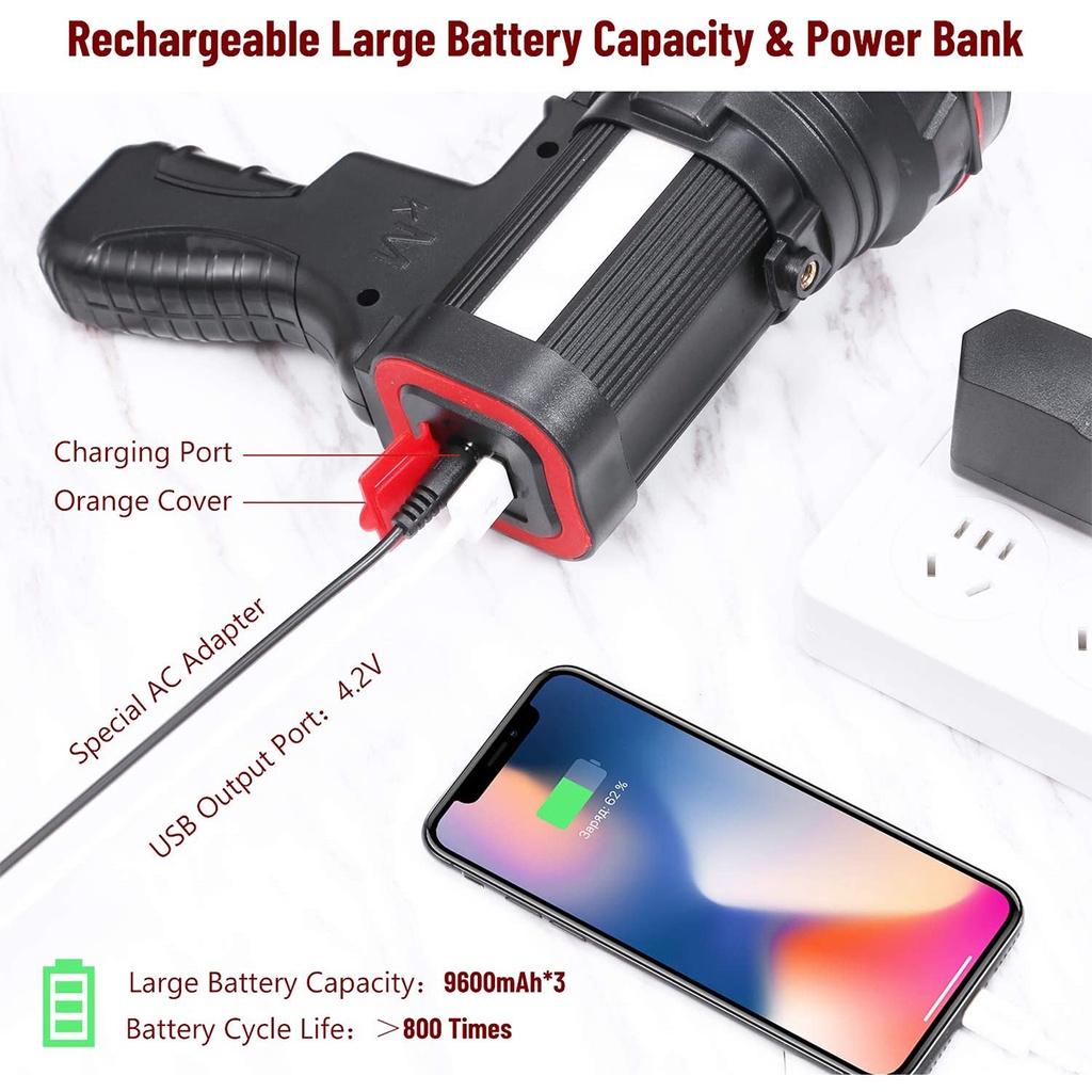 Black&Red USB LED Flashlight Searching Torches Night Light 6000LM Super Bright Powerful Lamp Hand Camping Lantern Rechargeable Battery