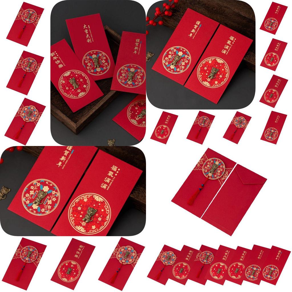 6 Stück Chinesisches Tierkreiszeichen Tiger Neujahr Cny Ang Pao Gold Angpow Rotes Kuvert Geldgeschenk mit Segenswünschen