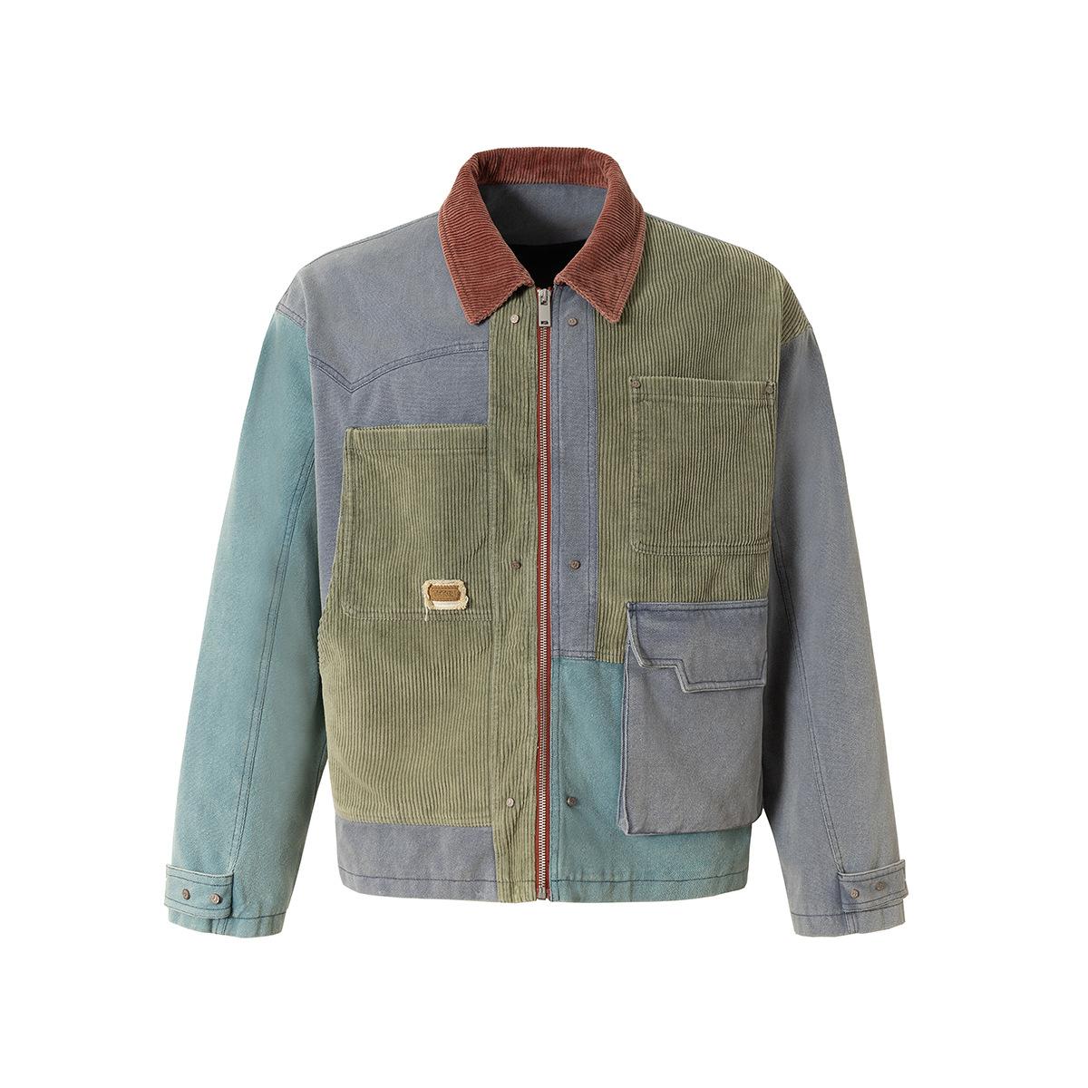 Men s autumn American retro color matching tooling jacket vintage corduroy jacket M