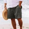 Mid-Rise Elastic Waistband Drawstring Men Shorts Pockets Straight Wide Leg Knee Length Solid Color Loose Fitness Beach Shorts Sportwear