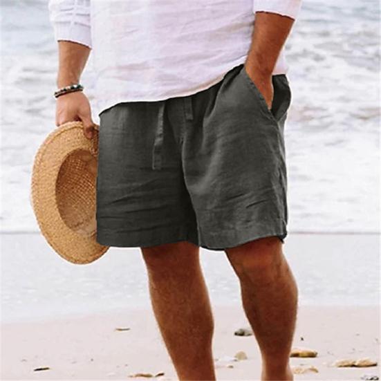 Mid-Rise Elastic Waistband Drawstring Men Shorts Pockets Straight Wide Leg Knee Length Solid Color Loose Fitness Beach Shorts Sportwear