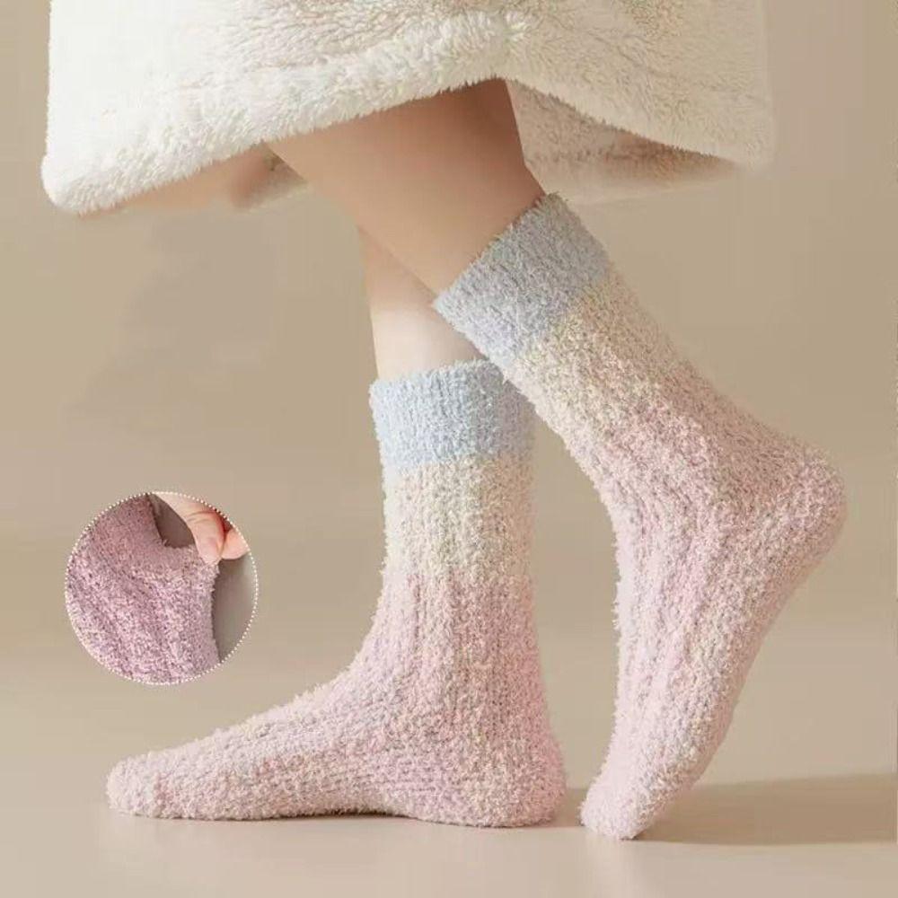 3Pairs Kawaii Thickened Coral Fleece Socks Winter Sleeping Floor Plush Socks Simple Hosiery Mid Tube Socks Women Autumn